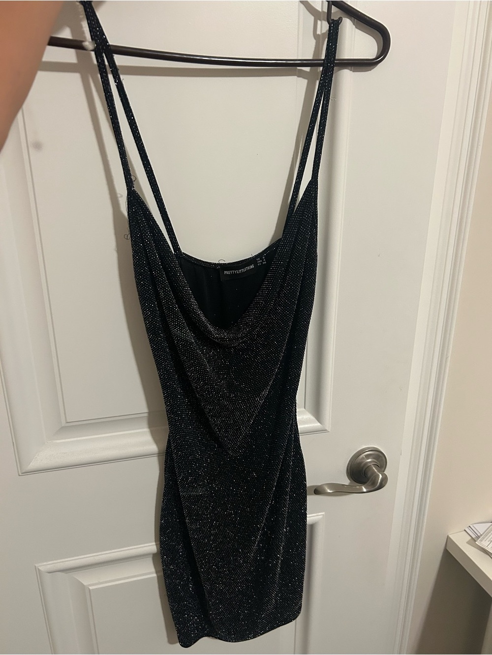 Black Sparkle Cowl Neck Mini Dress